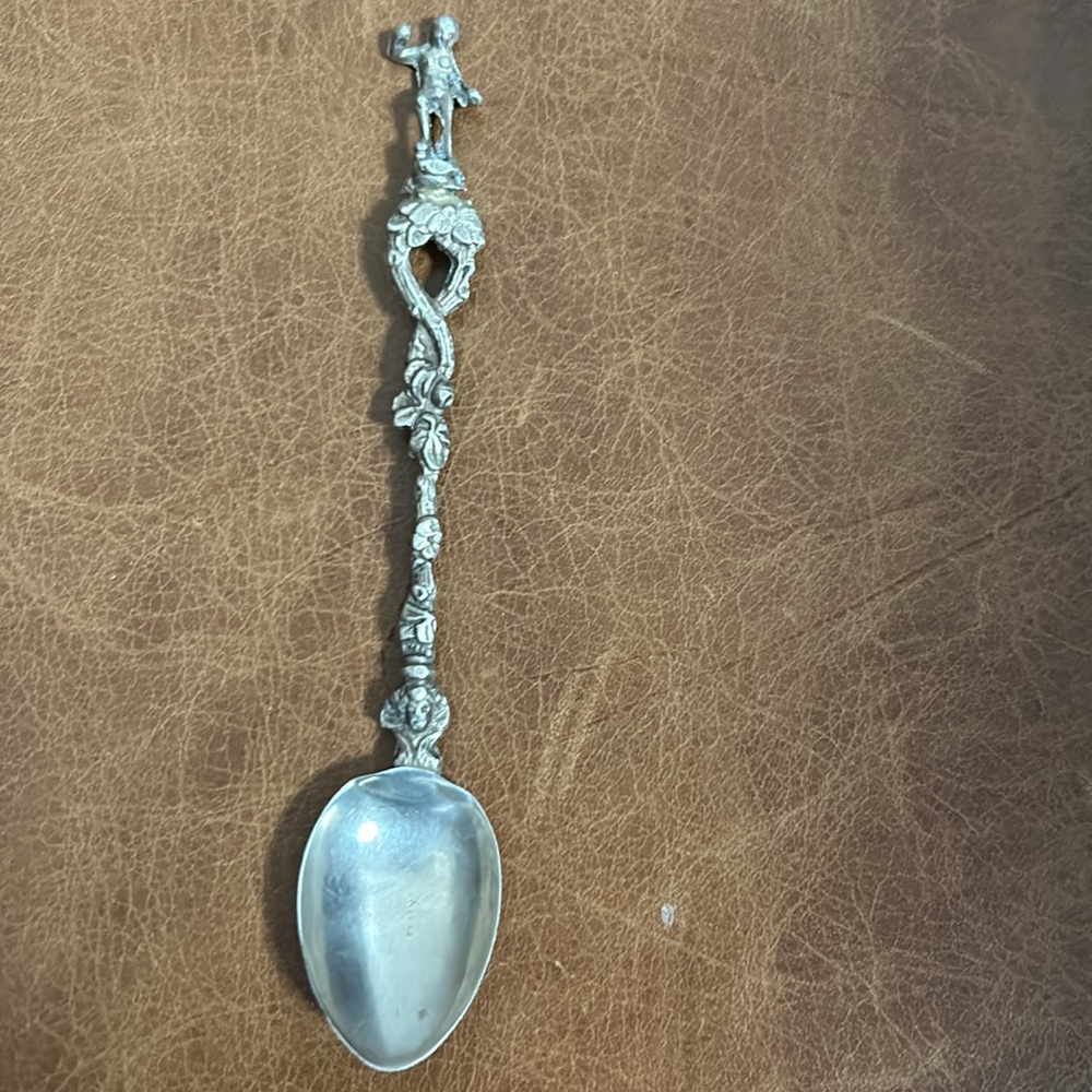 Vintage Silver Italian Style Souvenir Spoon with a Nude Man and a Angle Face